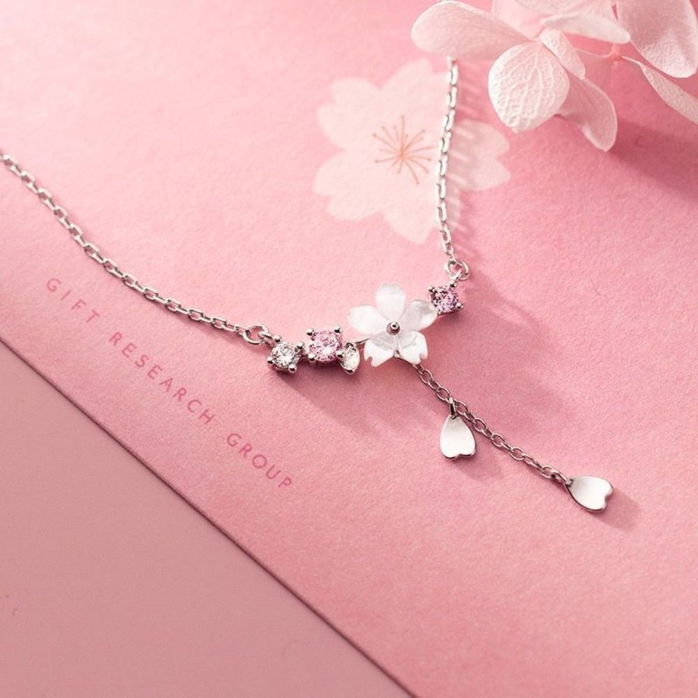 NEW Silver Cherry Flower Shell Long Tassel Necklace - Picture 9 of 9